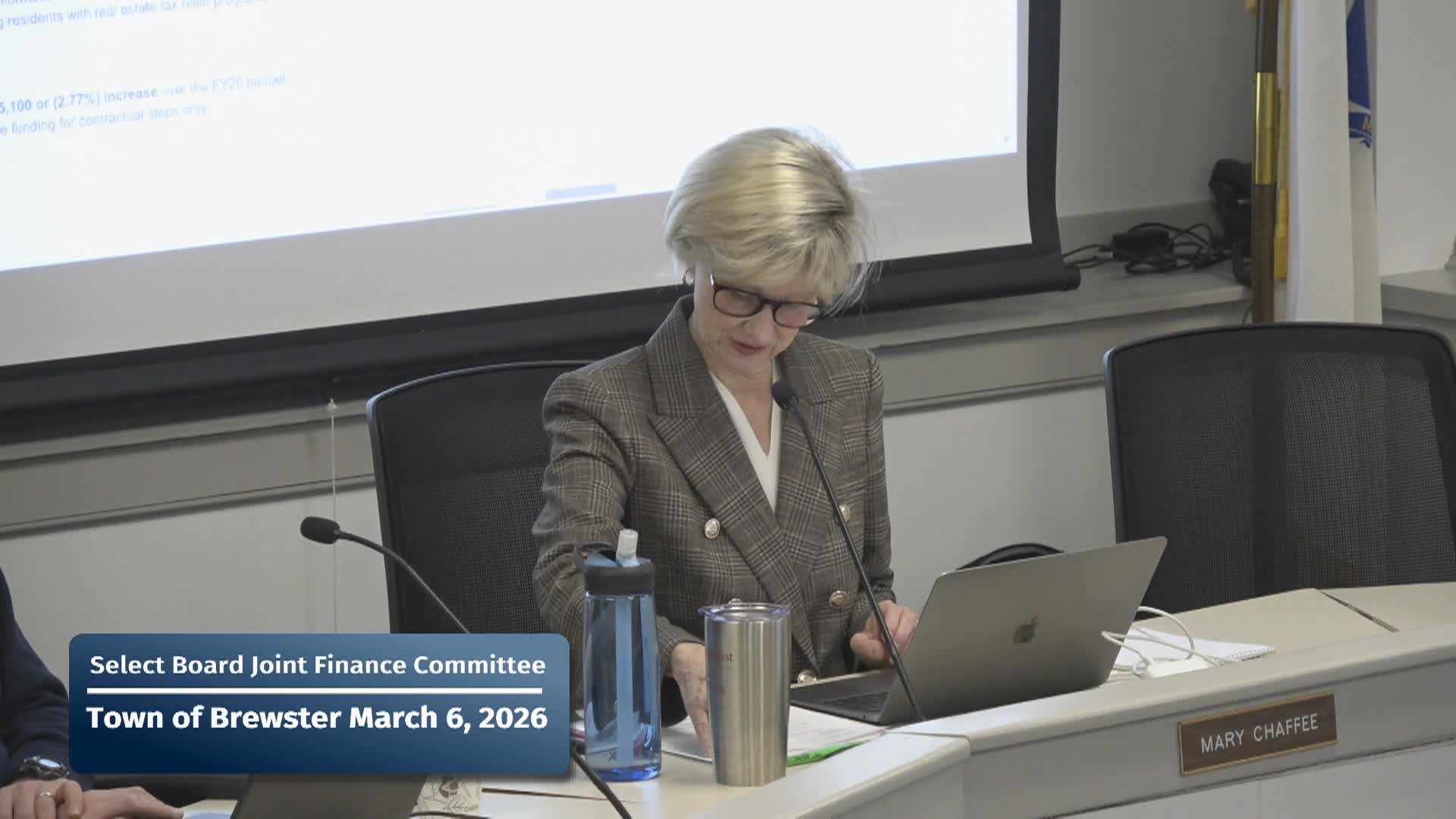 Members of the Finance Committee listen to a FY27 budget presentation at their 03-06-2026 meeting