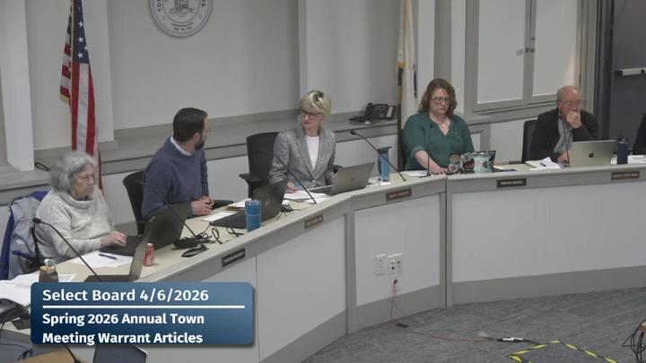 The five members of the Brewster Select Board discuss warrant articles for the spring 2026 annual town meeting.
